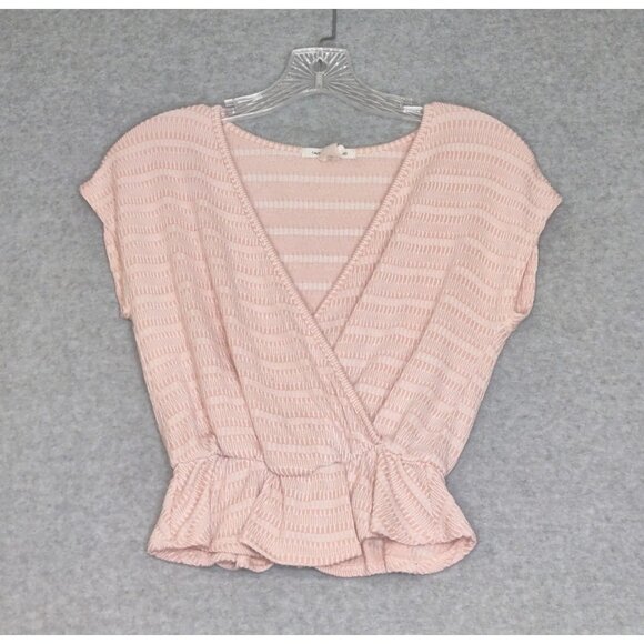 Caution To The Wind S Crop Ruffle Flitted Top Peach Cream Frilly Wrap Front Ivor - Picture 2 of 9